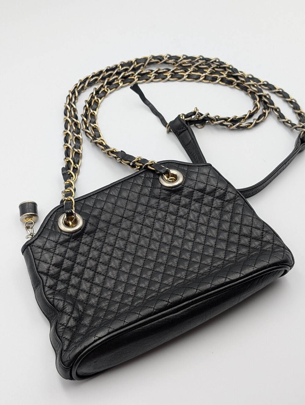 Vintage Bally Black Quilted Leather Chain-Handle Shoulder Bag